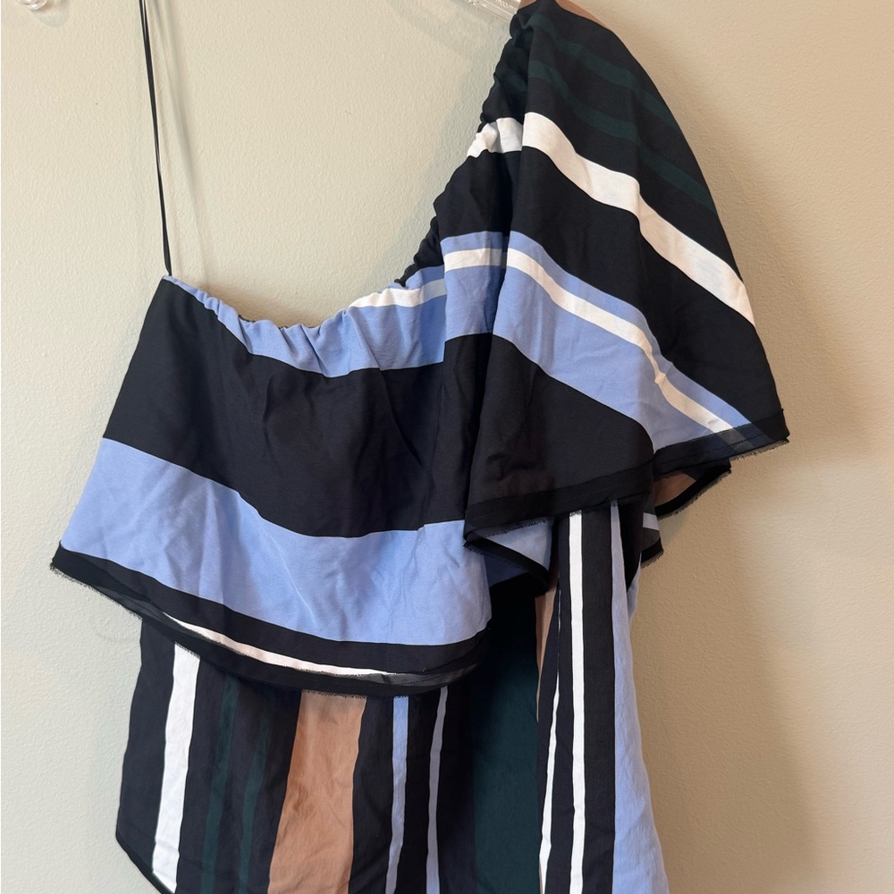 Smarteez Made in Italy Lagenlook Artsy Top One Shoulder Blouse Shirt Size 4 Blue